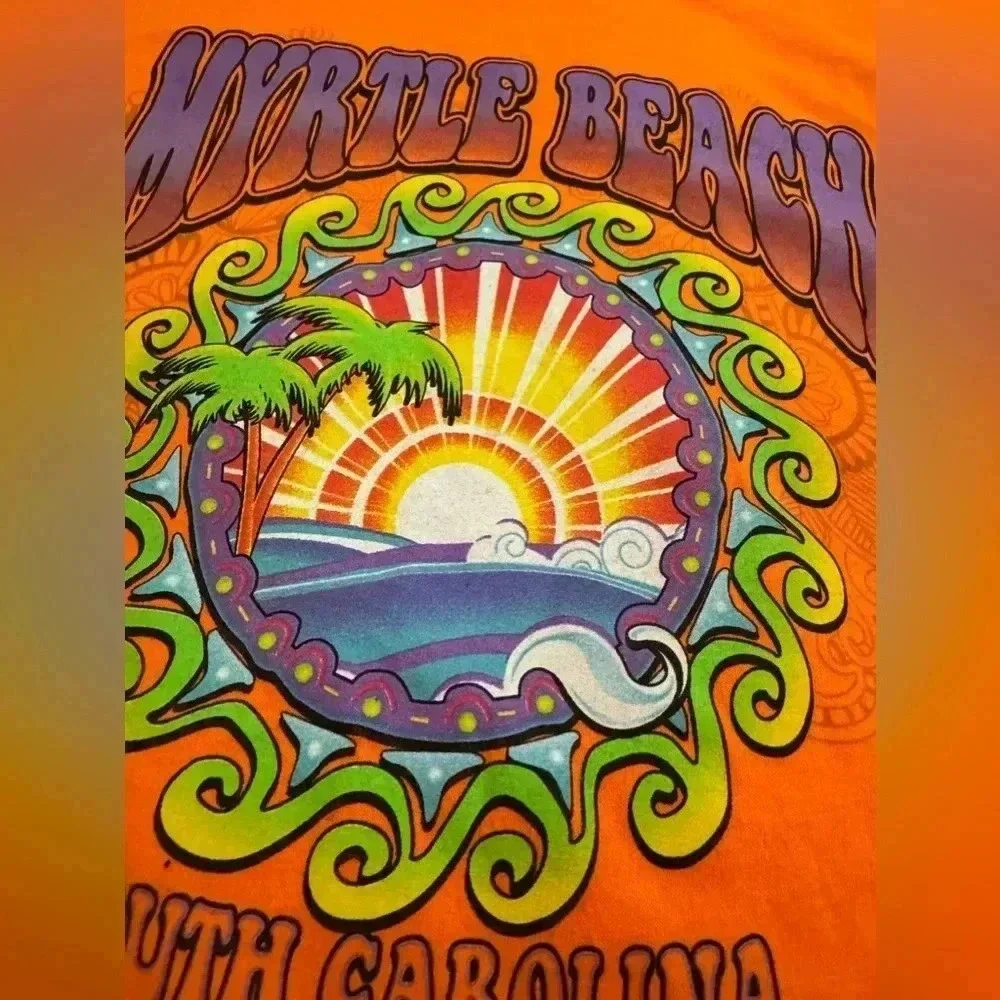 Myrtle Beach South Carolina Ocean Beach Tourist Shirt Short Sleeve T-shirt Neon